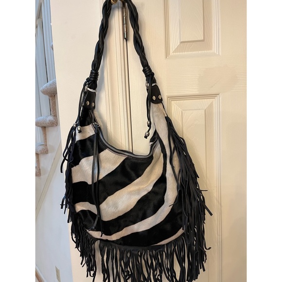 Cavalcanti Shoulder Bag with Cow Print & Fringe! - Picture 2 of 4